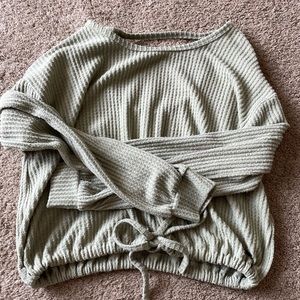 hollister open back green sweater with sinch tie waist